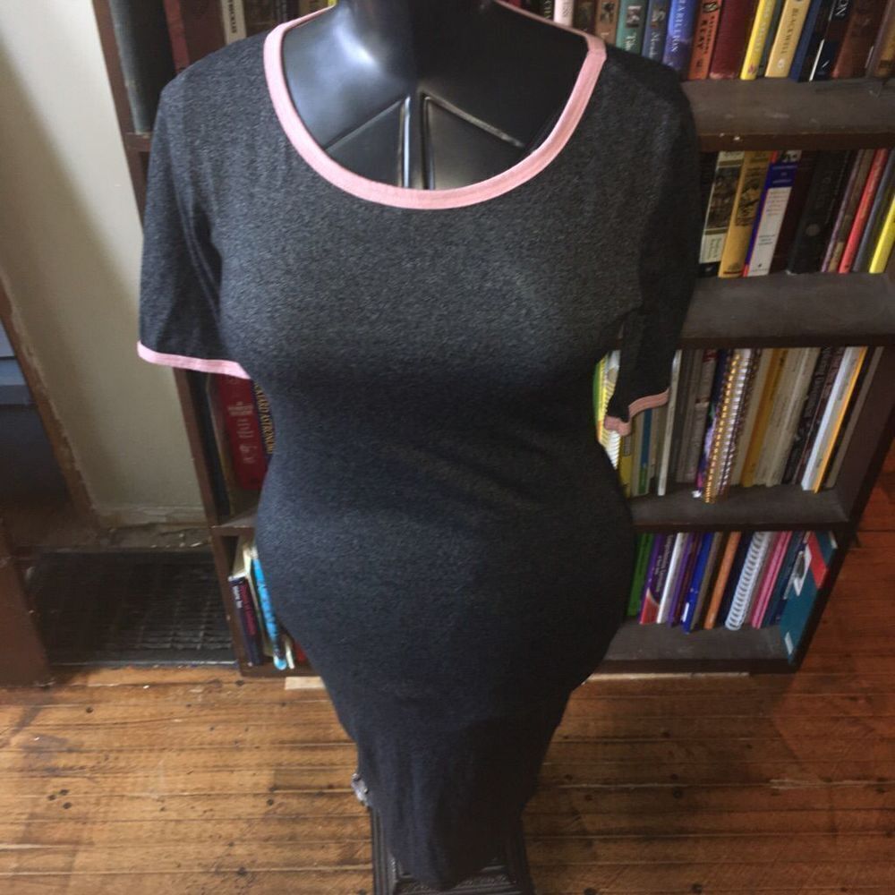 Lularoe charcoal gray pink trim Julia S classic sheath dress